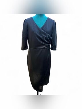 Order Plus Elegant Black Midi Wrap-Style Dress
